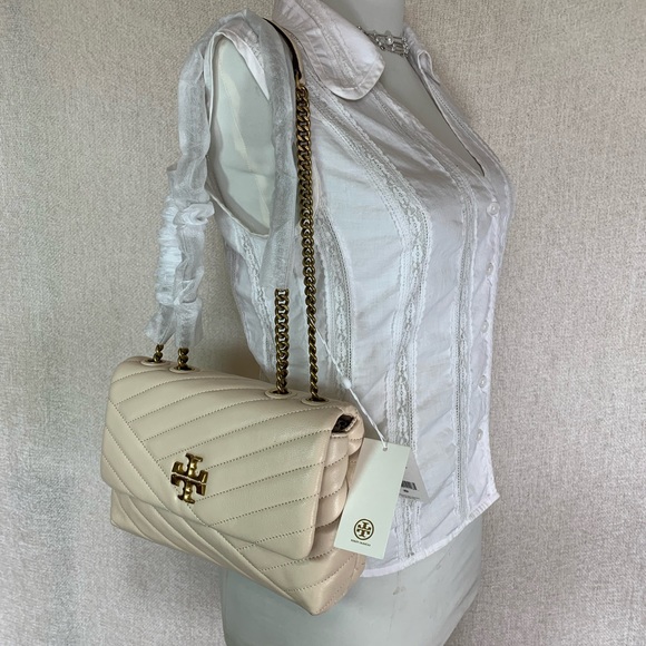 Tory Burch Kira Chevron Cream Leather Small Convertible Shoulder/Crossbody Bag - Picture 14 of 16